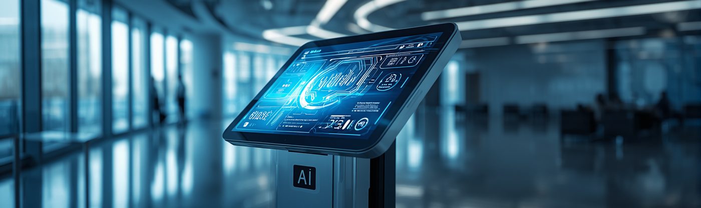 AI-integrated self-service kiosk in a modern building