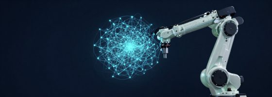 Industrial robotic arm with neural network visualisation