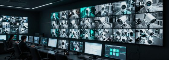 Surveillance control room with video wall